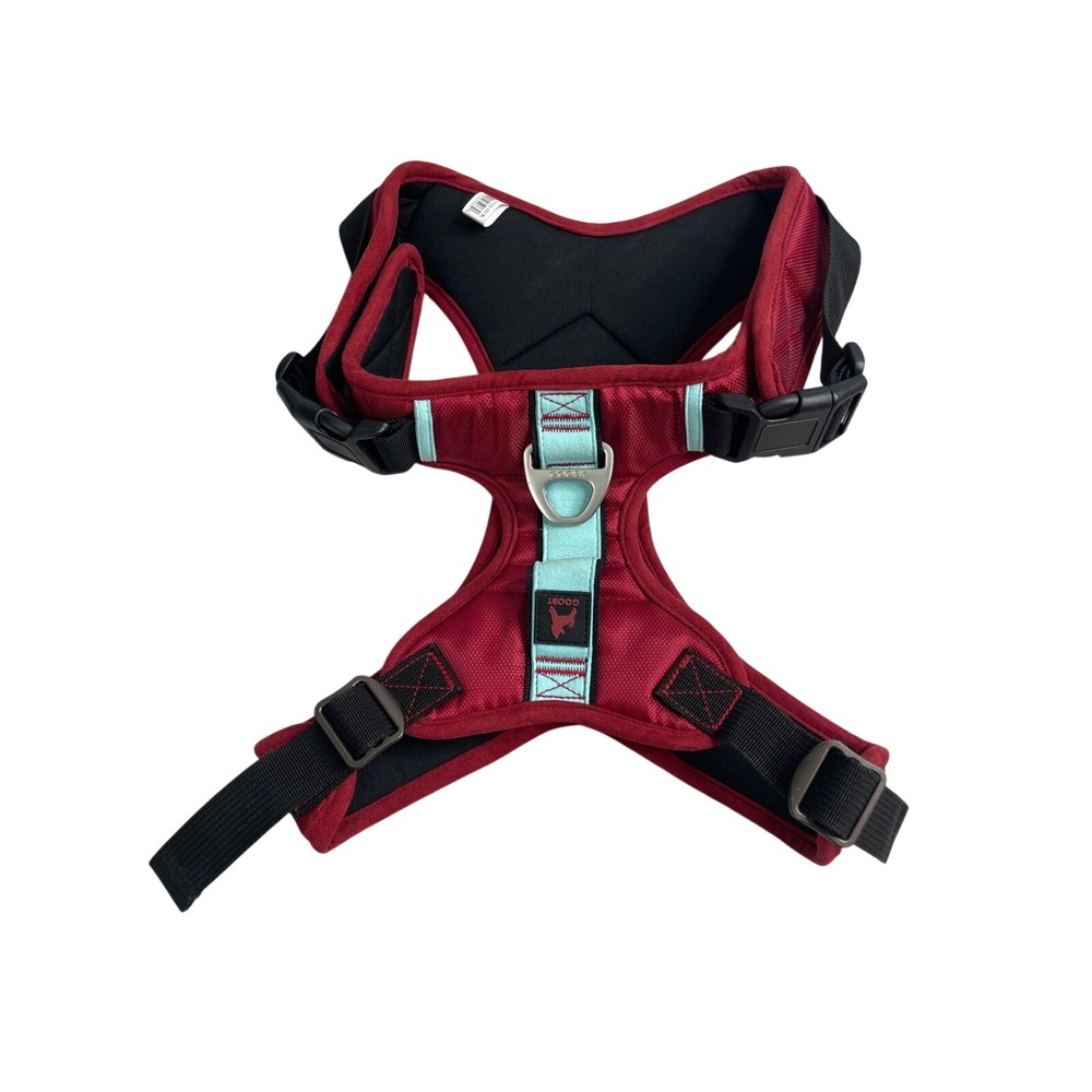 Gooby Pioneer Harness Red XL Adjustable Padded Dog Harness No Pull Teal Trim